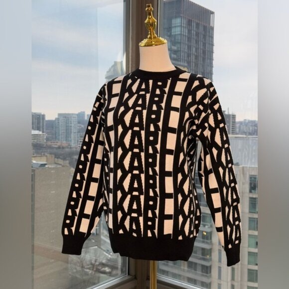 🆕 KARL LAGERFELD 🧿 NWT KARL Logomania Pullover Sweater, Black & White, Sz M - Picture 4 of 12